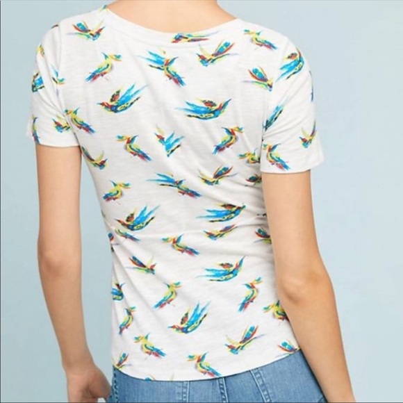 Meadow Rue by Anthropologie White Rainbow Pajaro Bird Print Tee Shirt Small NWOT - Picture 3 of 16